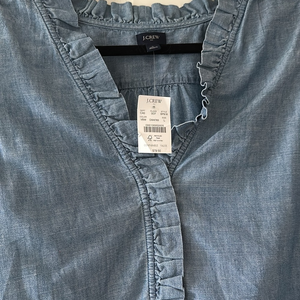 J crew Chambray Ruffle Top size large - Picture 3 of 4
